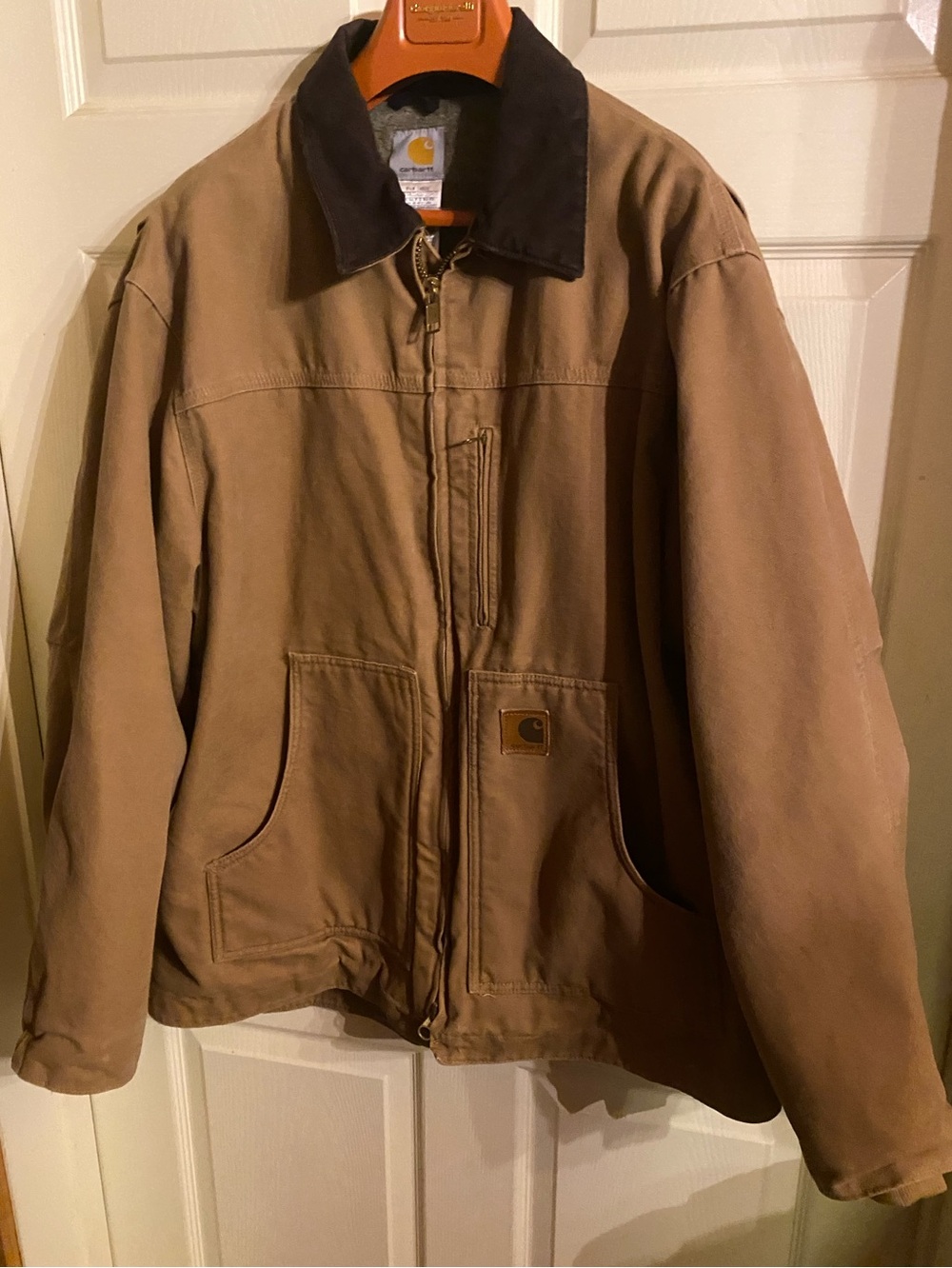 Carhartt Men's Tan Jacket with Dark Brown Collar